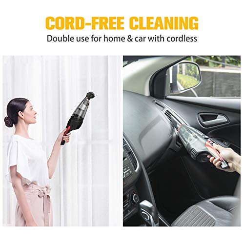 Solpuo Handheld Vacuum, Car Vacuum Cleaner, Powerful Suction Portable Vacuum Cleaner for Home and Car Cleaning, Lightweight Hand Wireless Vacuum Cleaner Powered by USB Quick Charge Tech - Red