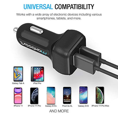 Maxboost Car Charger with SmartUSB Port 4.8A/24W [Black] Charger Adapter for iPhone 12 11 Pro Max/XS Max/XR/XS/X/8/7/Plus,Galaxy S20 Ultra/S10/S10+/S10e/Note,LG,iPad Pro/Air 2/Mini,Huawei, Moto,Pixel