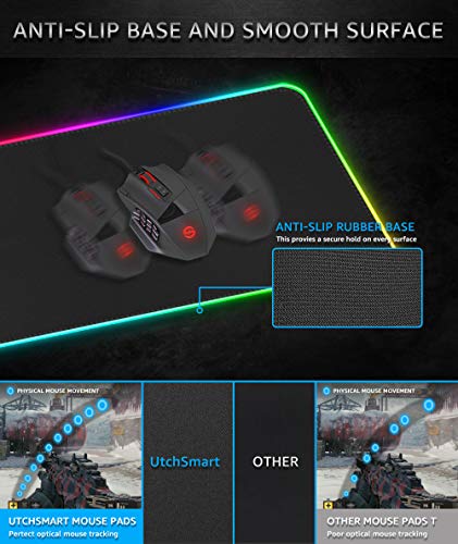 RGB Gaming Mouse Pad, UtechSmart Large Extended Soft Led Mouse Pad with 14 Lighting Modes 2 Brightness Levels, Computer Keyboard Mousepads Mat 800 x 300mm / 31.5×11.8 inches