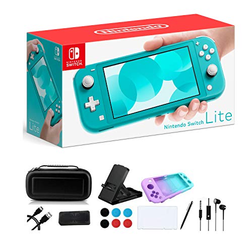 Newest Nintendo Switch Lite - 5.5" Touchscreen Display, Built-in Plus Control Pad - Family Holiday Gaming Bundle - 802.11ac WiFi, Bluetooth 4.1 - iPuzzle 9-in-1 Carrying Case - Turquoise