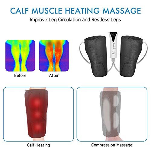 QUINEAR Leg Massager with Heat, 3 Intensitilies Air Compression Wraps Massage Calf Arm Helpful for Circulation and Swelling Relief - 3 Modes & 2 Heating Function