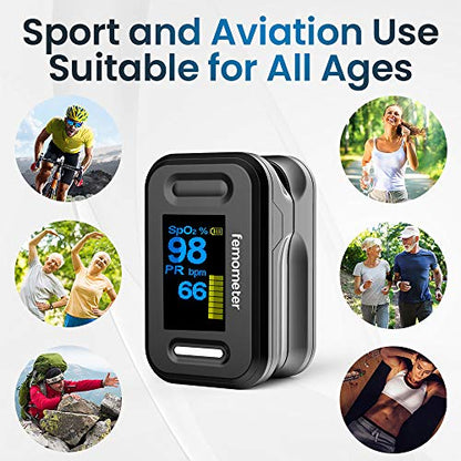 Femometer Fingertip Pulse Oximeter, Finger Oximeter with Pulse Portable Blood Oxygen Saturation Monitor Finger Spo2 Pulse Oximeter with OLED Display and Digital Reading