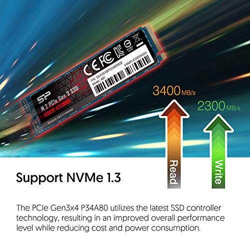 Silicon Power 512GB NVMe M.2 PCIe Gen3x4 2280 TLC R/W up to 3,400/2,300MB/s SSD (SU512GBP34A80M28AB)