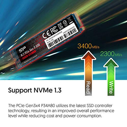 Silicon Power 512GB NVMe M.2 PCIe Gen3x4 2280 TLC R/W up to 3,400/2,300MB/s SSD (SU512GBP34A80M28AB)