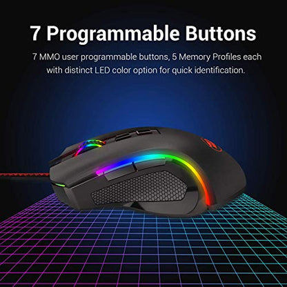 Redragon M602 RGB Wired Gaming Mouse RGB Spectrum Backlit Ergonomic Mouse Griffin Programmable with 7 Backlight Modes up to 7200 DPI for Windows PC Gamers (Black)