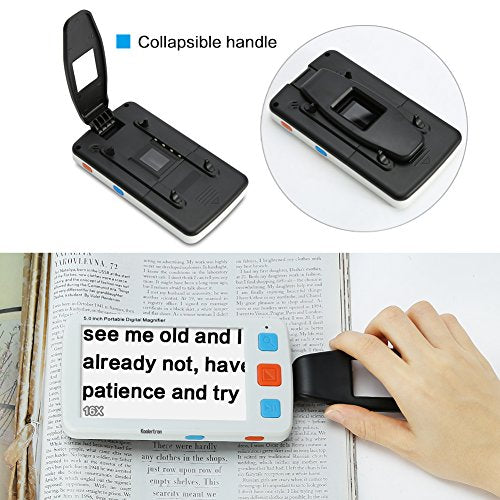 Koolertron 5 inch Digital Video Magnifier, Handheld Portable Electronic Reading Aid Support AV Output to TV with 4X/8X/16X/24X/32X Zoom Multiple 17 Kinds Color Mode, Rechargeable Battery Powered,etc
