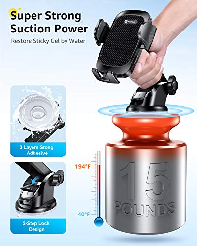 [2021 Upgraded 4 in 1 ] Car Phone Mount Humixx, [Super Suction & Durable] Phone Holder for Car Dashboard Air Vent Windshield, 360 ° Rotatable Long Arm Cell Phone Holder for All Mobile Phones