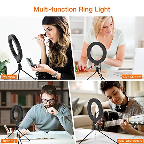 Jeemak 6” Selfie Ring Light with Stand, Desktop Circle Ring Light for Laptop Computer, 3 Colors Small Ring Light with Remote Control for Photography Makeup YouTube Video TikTok Live Stream