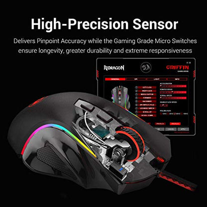 Redragon M602 RGB Wired Gaming Mouse RGB Spectrum Backlit Ergonomic Mouse Griffin Programmable with 7 Backlight Modes up to 7200 DPI for Windows PC Gamers (Black)