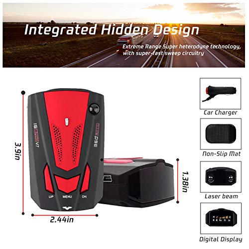 [2021 New Version] Radar-Detector-for-Cars,Laser Radar Detector Voice Prompt Speed,Vehicle Speed Alarm System,LED Display,City/Highway Mode,Auto 360 Degree Detection for Cars(Red)