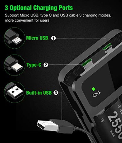 Controller Battery Pack for Xbox One/Xbox Series X|S, BEBONCOOL 2x2550 mAh Rechargeable Battery Pack for Xbox Series X|S/Xbox One/Xbox One S/Xbox One X/Xbox One Elite Controller-Green