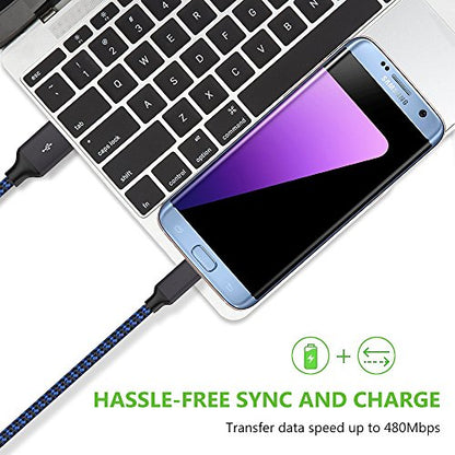 Micro USB Cable, 3Pack 6FT Android Charger Cord Long Nylon Braided Sync and Fast Charging Cables Compatible with Samsung Galaxy S6 S7 Edge, Android & Windows Smartphones and More- Blue