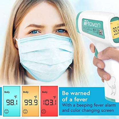 iProven No Touch Thermometer for Adults, Kids and Babies, Touchless Thermometer, 1s Instant Accurate Readings, Forehead Infrared Thermometer with Fever Alarm, Indoor, and Outdoor Use (Green)