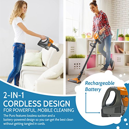 Rollibot Puro 200 Cordless Stick Vacuum Cleaner Ultra Lightweight Bagless Sweeper Pet Hair Electric Broom with Motorized Brush Head 22.2V/120W High-Power Cyclone Suction Rechargeable Battery