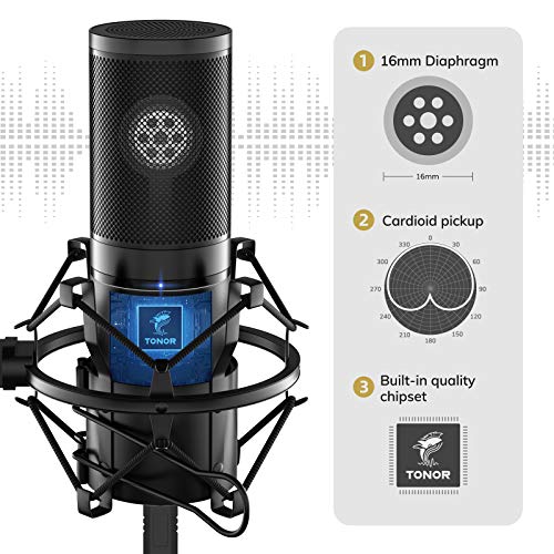 TONOR USB Microphone Kit, Streaming Podcast PC Condenser Computer Mic for Gaming, YouTube Video, Recording Music, Voice Over, Studio Mic Bundle with Adjustment Arm Stand, Q9