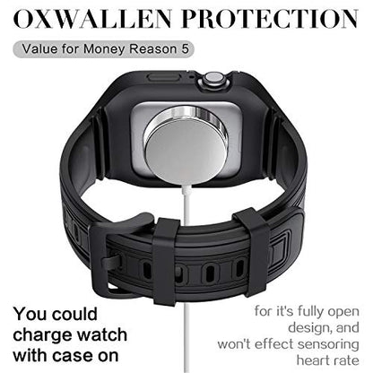 OXWALLEN Snap On Bumper for Apple Watch Case with Band 44mm 42mm, Ruggged Drop-proof Screen Protector Accessries Cover for iWatch Series 6/SE/3/4/5 Active Sport Women & Men - Black