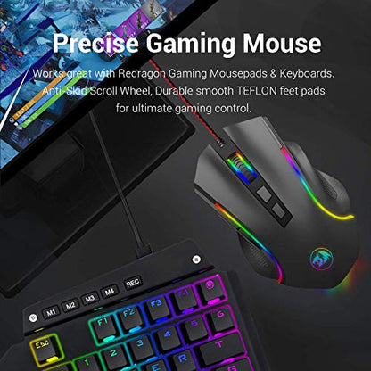 Redragon M602 RGB Wired Gaming Mouse RGB Spectrum Backlit Ergonomic Mouse Griffin Programmable with 7 Backlight Modes up to 7200 DPI for Windows PC Gamers (Black)