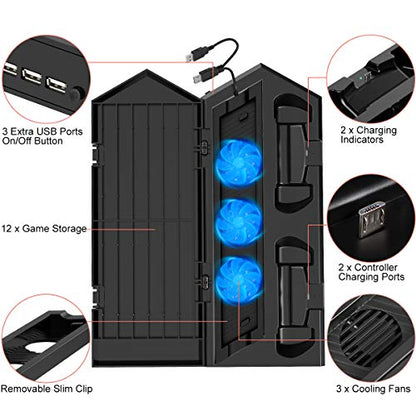 Kootek Vertical Stand for PS4 Slim/Pro/Regular Playstation 4, Controller Charging Station with Cooling Fan Game Storage and Dual Charger Indicator USB Ports for DualShock 4 Wireless Controllers