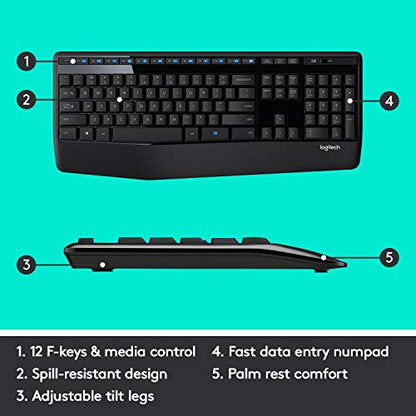 Logitech MK345 Wireless Combo Full-Sized Keyboard with Palm Rest and Comfortable Right-Handed Mouse - Black