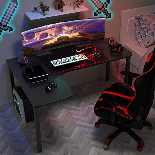 DESIGNA L Shaped Desk Computer Gaming Desk 60'', Office Desk with Mouse Pad, Corner Desk Easy to Assemble, Black