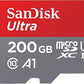 SanDisk 200GB Ultra microSDXC UHS-I Memory Card with Adapter - 100MB/s, C10, U1, Full HD, A1, Micro SD Card - SDSQUAR-200G-GN6MA