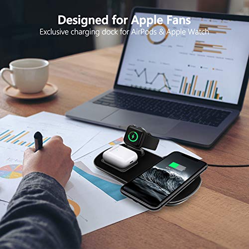 Wireless Charger, 3 in 1 Wireless Charging Pad with Magnetic Charger for Apple Watch 5/4/3/2/1, Fast Charging Station Compatible with iPhone 11/XR/XS/X/8P/8/SE 2020, Samsung S20/Note 10/S9, AirPods