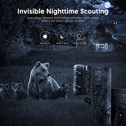 Victure Trail Game Camera 16MP with Night Vision Motion Activated 1080P Hunting Cameras with Low Glow and Upgraded Waterproof IP66 for Outdoor Wildlife Watching