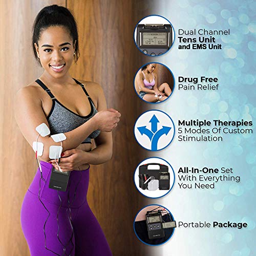 Roscoe Medical TENS Unit and EMS Muscle Stimulator - OTC TENS Machine for Back Pain Relief, Lower Back Pain Relief, Neck Pain, or Sciatica Pain Relief