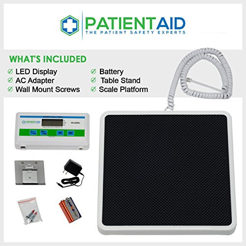 Patient Aid Medical Floor Scale - Portable - Digital Easy Read - High Capacity - Heavy Duty - Home, Hospital & Physician Use - Pound & Kilogram Settings - 12" x 12.5" Platform - 550 lb Limit
