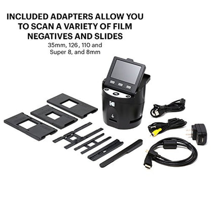 KODAK SCANZA Digital Film & Slide Scanner - Converts 35mm, 126, 110, Super 8 & 8mm Film Negatives & Slides to JPEG - Includes Large Tilt-Up 3.5" LCD, Easy-Load Film Inserts, Adapters & More