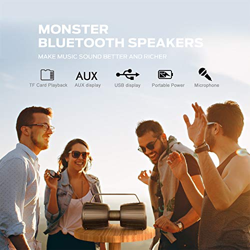 Monster Bluetooth Speaker, Adventurer Force IPX7 Waterproof Bluetooth Speaker 5.0 with Microphone Input, 40W Portable Bluetooth Speakers with 40H Playtime for Indoor and Outdoor Party.