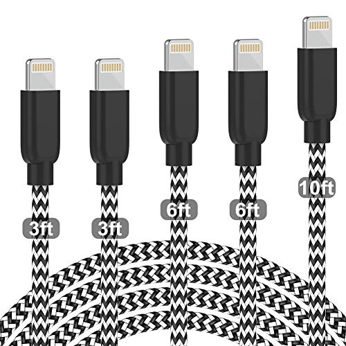 iPhone Charger PLmuzsz [Apple MFi Certified] Lightning Cable 5Pack Nylon Braided Compatible iPhone 12Pro Max/11Pro Max/Xs Max/XR/8Plus/7Plus iPad