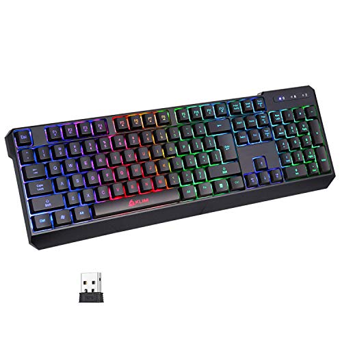 KLIM Chroma Rechargeable Wireless Gaming Keyboard + Slim, Durable, Ergonomic, Quiet, Waterproof, Silent Keys + Backlit Wireless Keyboard for PC PS4 Xbox One Mac + Teclado Gamer + New 2020 Version