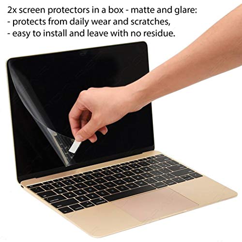 Homy Full Protection for MacBook 12 inch: 2x Screen Protector (1x Matte, 1xGlare), Ultra-Thin TPU Keyboard Cover, 2x Web Camera Sliding Cover, Dust Plugs, Trackpad Cover. Accessories for A1534 Retina.