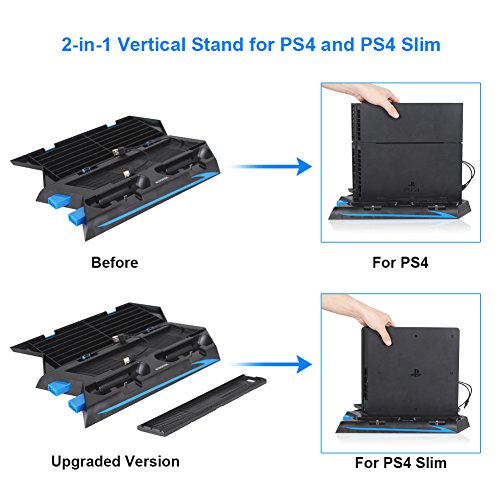 Kootek Vertical Stand for PS4 Slim / Regular PlayStation 4 Cooling Fan Controller Charging Station with Game Storage and Dualshock Charger ( Not for PS4 Pro )