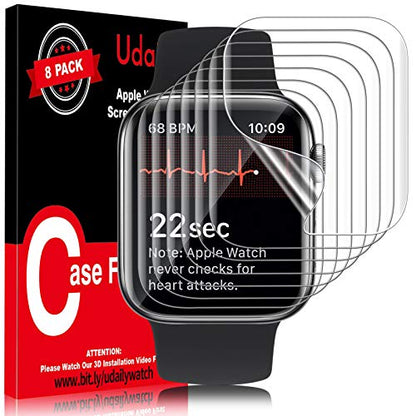 Udaily 8 Pack Screen Protector for Apple Watch 44mm Series 4/5/6 and Apple Watch SE 44mm, Max Coverage Bubble-Free Flexible TPU Film for iWatch 44mm, Easy to Install with Detailed Video, HD Clear