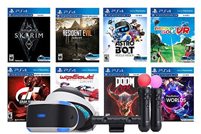 Playstation VR 8 Must-Play AAA Games Deluxe Bundle: PSVR Headset with Motion Controllers, Skyrim VR, Resident Evil, Astro Bot, Everybody's Golf, Gran Tourism Sport, Wipeout, Doom VFR and VR Worlds