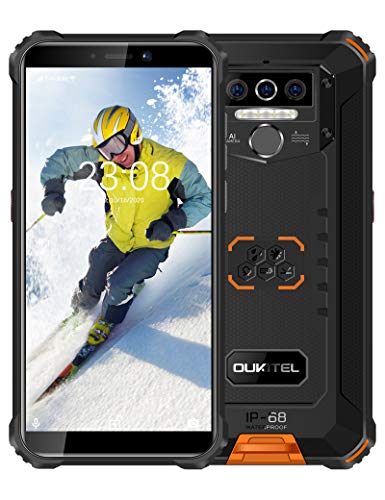 OUKITEL WP5 Pro Rugged Cell Phone Unlocked, 4GB +64GB Android 10 Smartphone 8000mAh IP68 Waterproof 5.5" HD Triple Camera Global Version 4G LTE GSM AT&T T-Mobile Face ID Fingerprint (Orange)