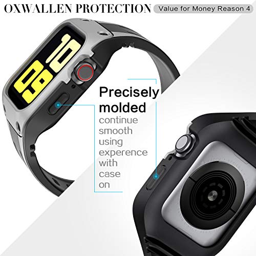 OXWALLEN Snap On Bumper for Apple Watch Case with Band 44mm 42mm, Ruggged Drop-proof Screen Protector Accessries Cover for iWatch Series 6/SE/3/4/5 Active Sport Women & Men - Black/Grey