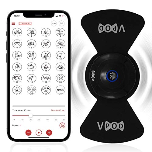 VPOD Wireless Tens Unit for Pain Relief - 24 Modes Electronic Muscle Stimulator Portable & Rechargeable - Compatible with iPhone