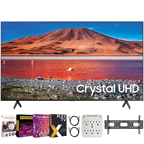 SAMSUNG UN50TU7000 50" 4K Ultra HD Smart LED TV (2020 Model) Bundle with Premiere Movies Streaming 2020 + 30-70 Inch TV Wall Mount + 6-Outlet Surge Adapter + 2X 6FT 4K HDMI 2.0 Cable