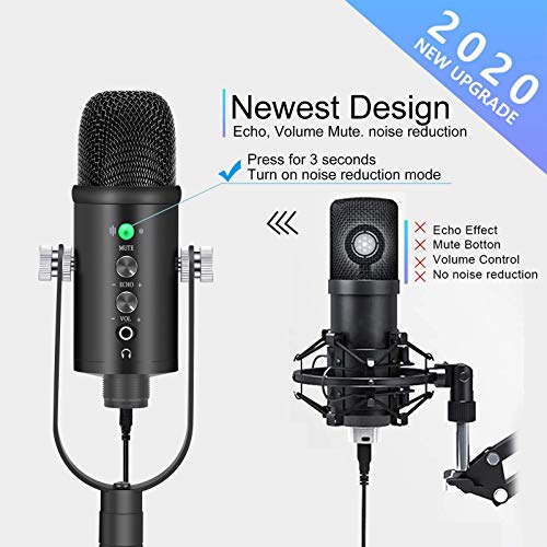 Gaming Microphone, Professional USB Condenser Microphone kit for Mac/PC/Smartphone, Low Noise Microphone with Mute Key for YouTube, Recording, Podcast, Streaming, Metal Mic with Upgraded Stand