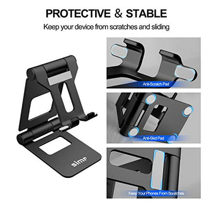 Large Cell Phone Stand Adjustable, Simr Desktop Tablet Holder Cradle Fully Foldable Phone Dock Compatible with iPhone XR XS 12 11 8 7 6 6S Plus iPad Pro Kindle fire HD (4-13") (Black)