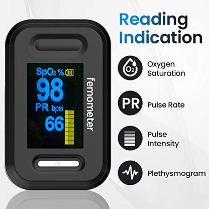 Femometer Fingertip Pulse Oximeter, Finger Oximeter with Pulse Portable Blood Oxygen Saturation Monitor Finger Spo2 Pulse Oximeter with OLED Display and Digital Reading