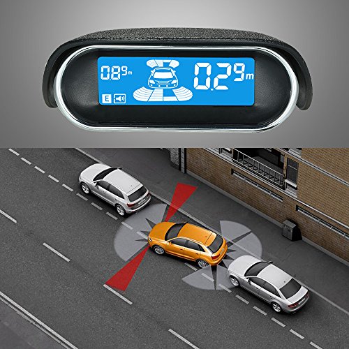 KKmoon Front and Rear Car Reverse Backup Radar System, 8 Parking Sensors Cars Parking Assist Reversing Radar with LED Display and Sound Warning