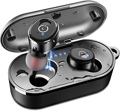 TOZO T10 Bluetooth 5.0 Wireless Earbuds with Wireless Charging Case IPX8 Waterproof TWS Stereo Headphones in Ear Built in Mic Headset Premium Sound with Deep Bass for Sport Black