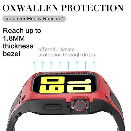 OXWALLEN Snap On Bumper for Apple Watch Case with Band 44mm 42mm, Ruggged Drop-proof Screen Protector Accessries Cover for iWatch Series 6/SE/3/4/5 Active Sport Women & Men - Black/Red