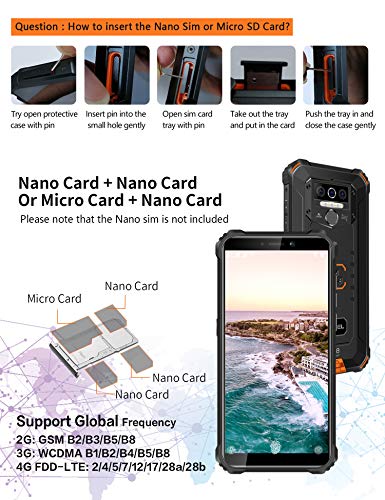 OUKITEL WP5 Pro Rugged Cell Phone Unlocked, 4GB +64GB Android 10 Smartphone 8000mAh IP68 Waterproof 5.5" HD Triple Camera Global Version 4G LTE GSM AT&T T-Mobile Face ID Fingerprint (Orange)