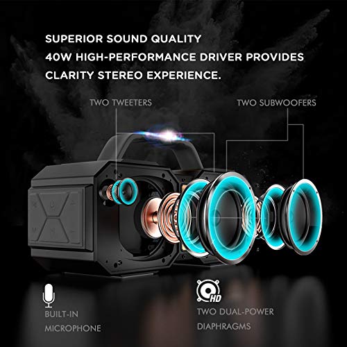 BUGANI Bluetooth Speaker, M83 Portable Bluetooth Speakers 5.0, 40W Super Power, Rich Woofer, Stereo Loud. Outdoor Bluetooth Speaker Suitable for Family Gatherings and Outdoor Travel