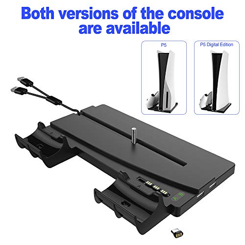 Vertical Stand for PS5 Console and Playstation 5 Digital Edition, Zamia Magnetic Suction Charging Station Dock with Dual Controller Charger Ports for PS5 and DualSense